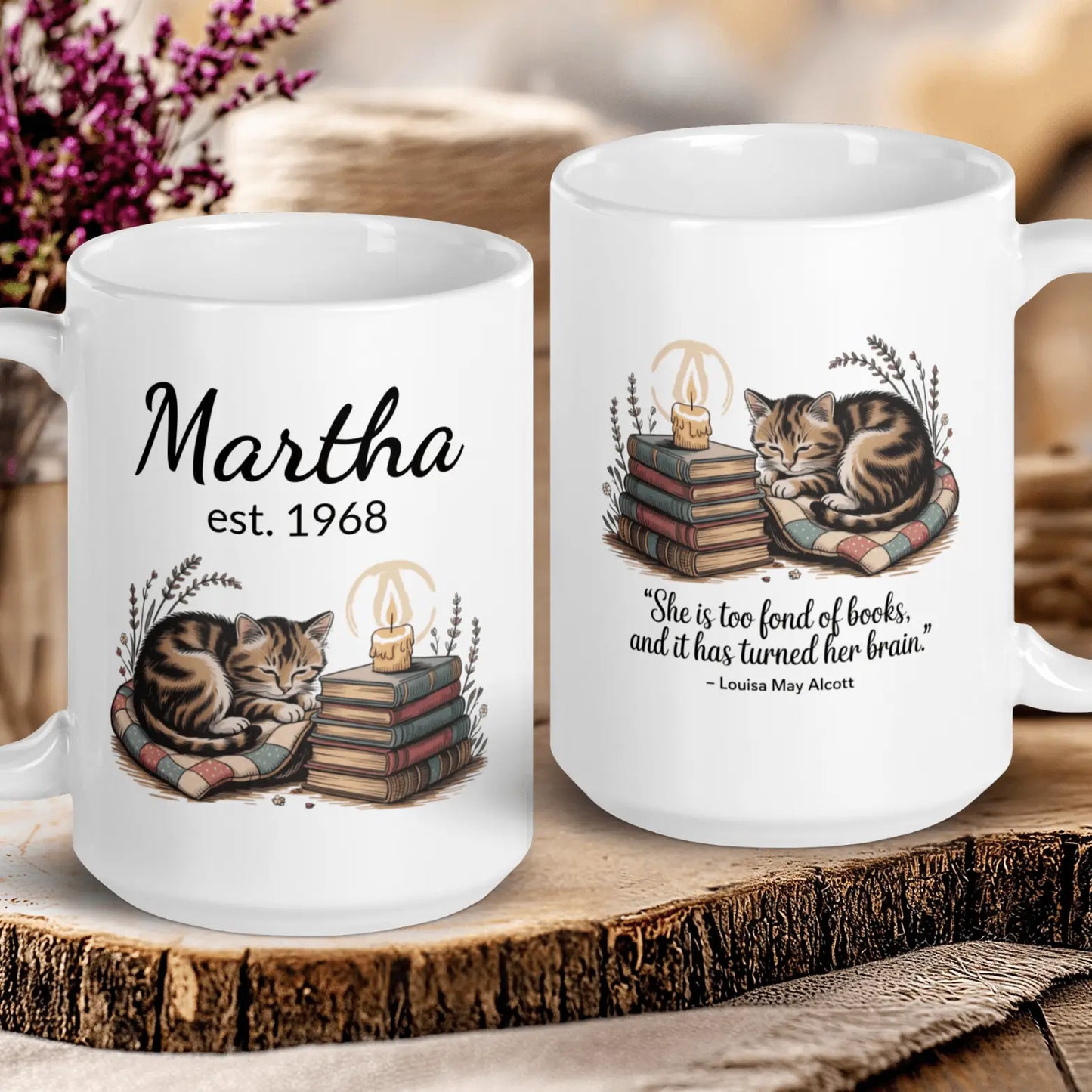 "She is Too Fond of Books" — Personalised Literary Mug