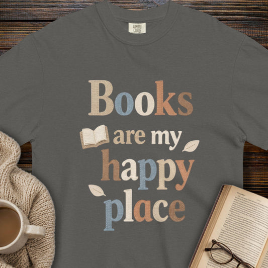 Books Are My Happy Place Faux stitch T-Shirt