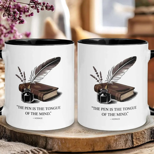 "The Pen is the Tongue of the Mind" — Cervantes Quote Mug