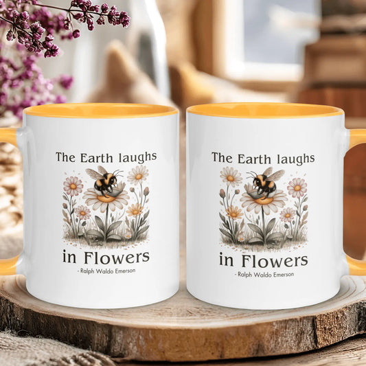 "The Earth Laughs in Flowers" — Emerson Quote Accent Mug