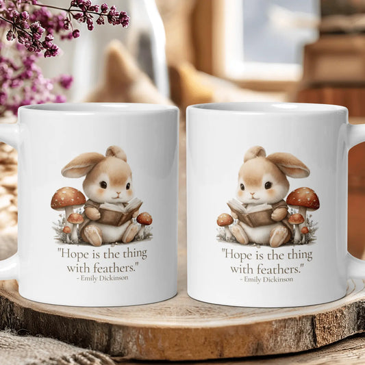 "Hope is the Thing with Feathers" — Emily Dickinson Quote Mug