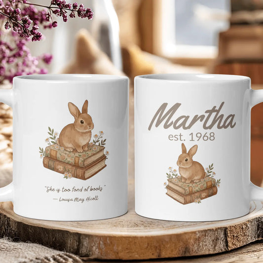 "She is Too Fond of Books" — Personalised Reader Gift Mug
