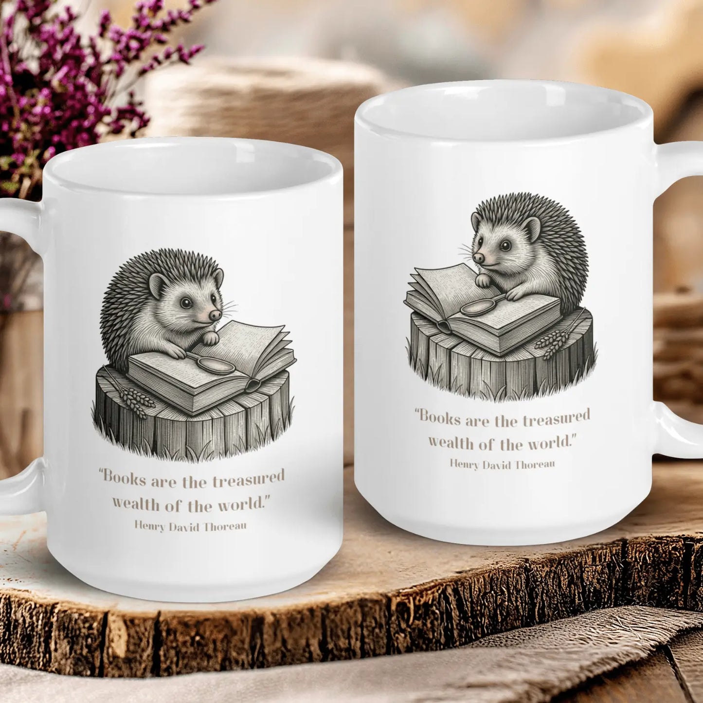 "Go Confidently" — Thoreau Quote Mug with Hedgehog Illustration