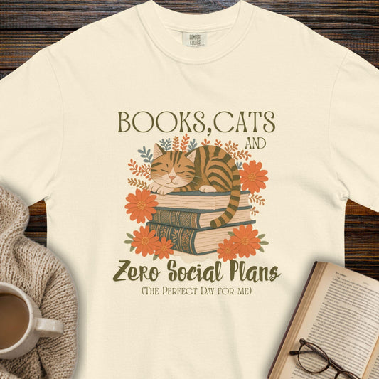 Books, Cats and Zero Social Plans T-Shirt