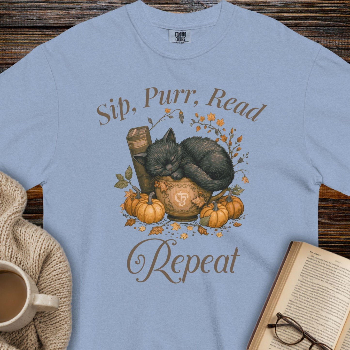 Sip, purr, read T-shirt