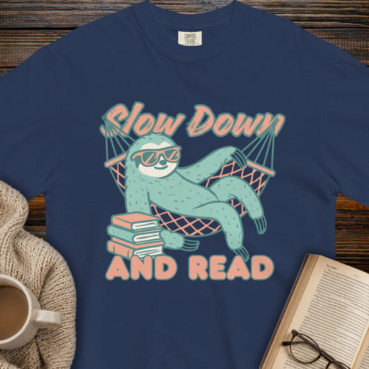 Slow down and read sloth T-shirt