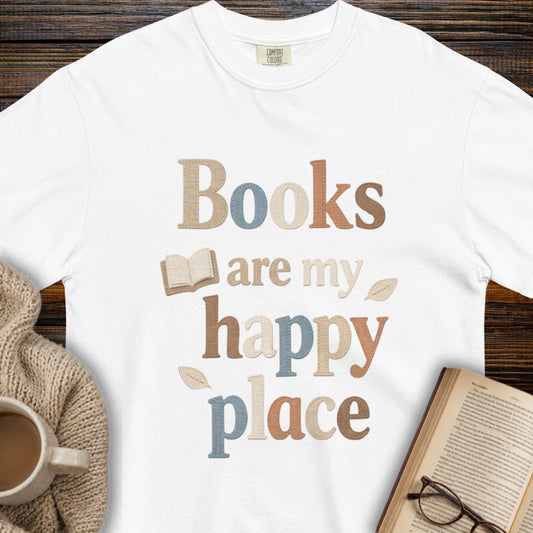 Books Are My Happy Place Faux stitch T-Shirt