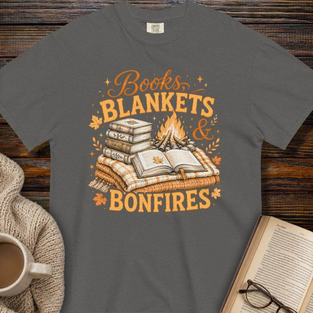 Books, blankets and Bonfires T-shirt