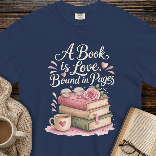 "A Book is Love Bound in Pages" — Literary T-Shirt