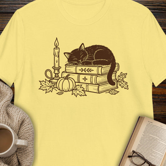 Sleeping Cat on Books T-Shirt