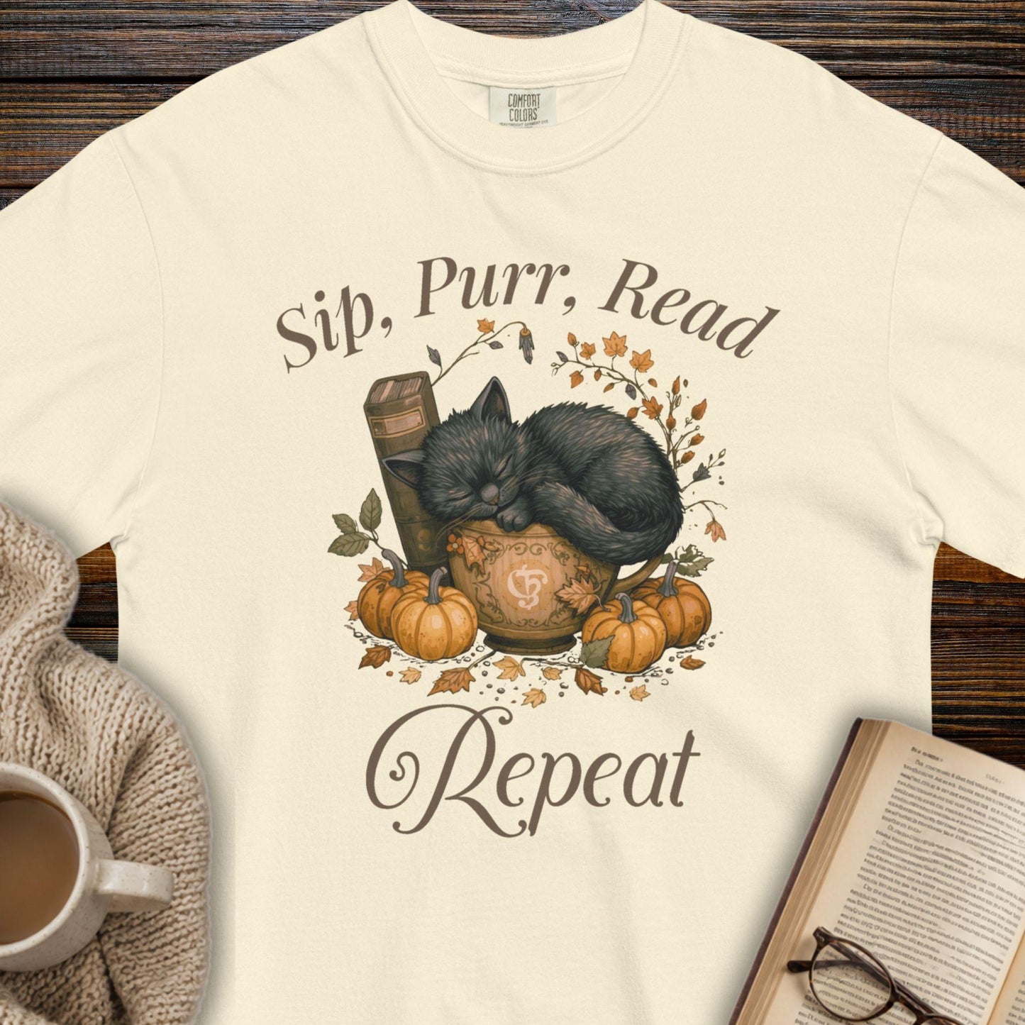 Sip, purr, read T-shirt