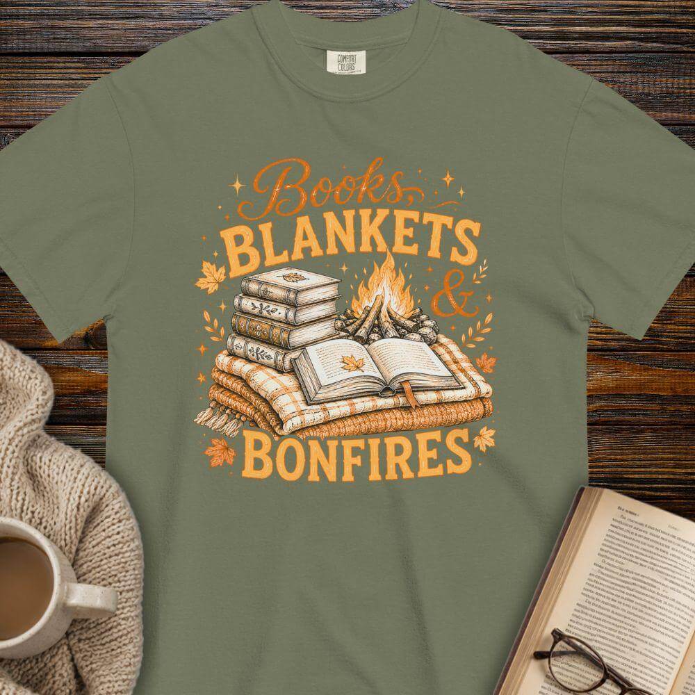 Books, blankets and Bonfires T-shirt