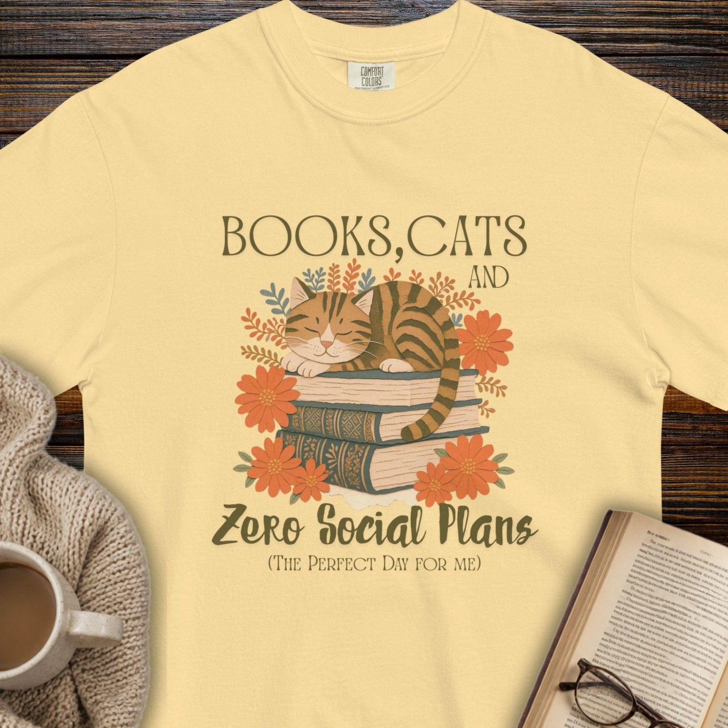 Books, Cats and Zero Social Plans T-Shirt