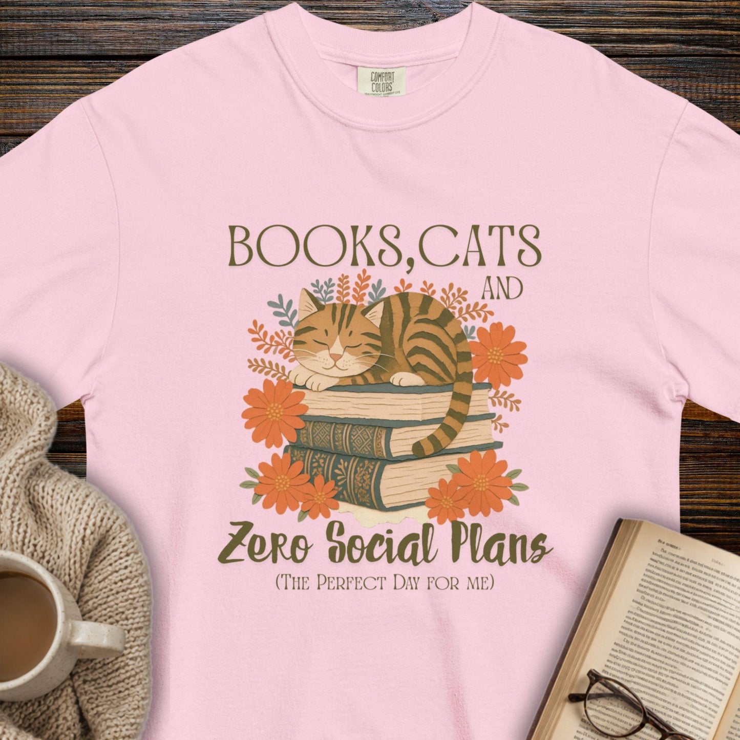 Books, Cats and Zero Social Plans T-Shirt