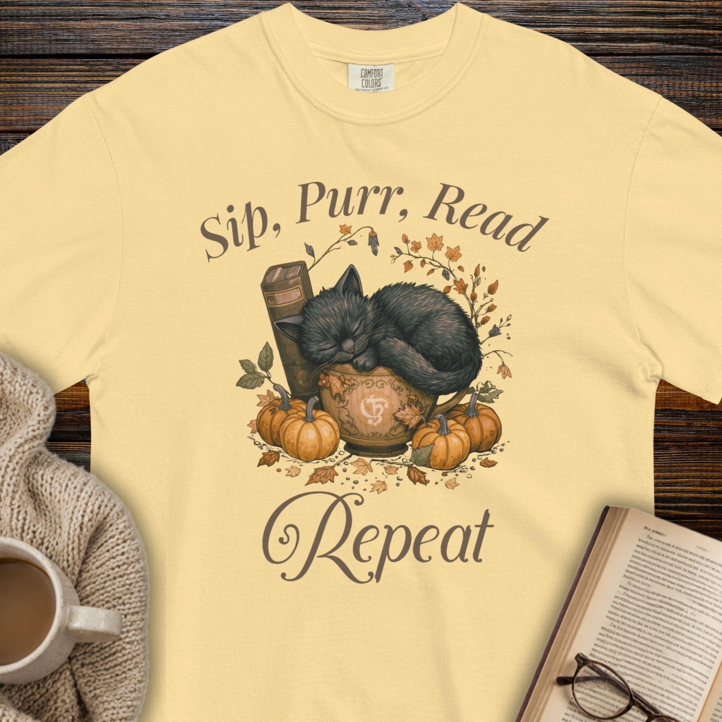 Sip, purr, read T-shirt