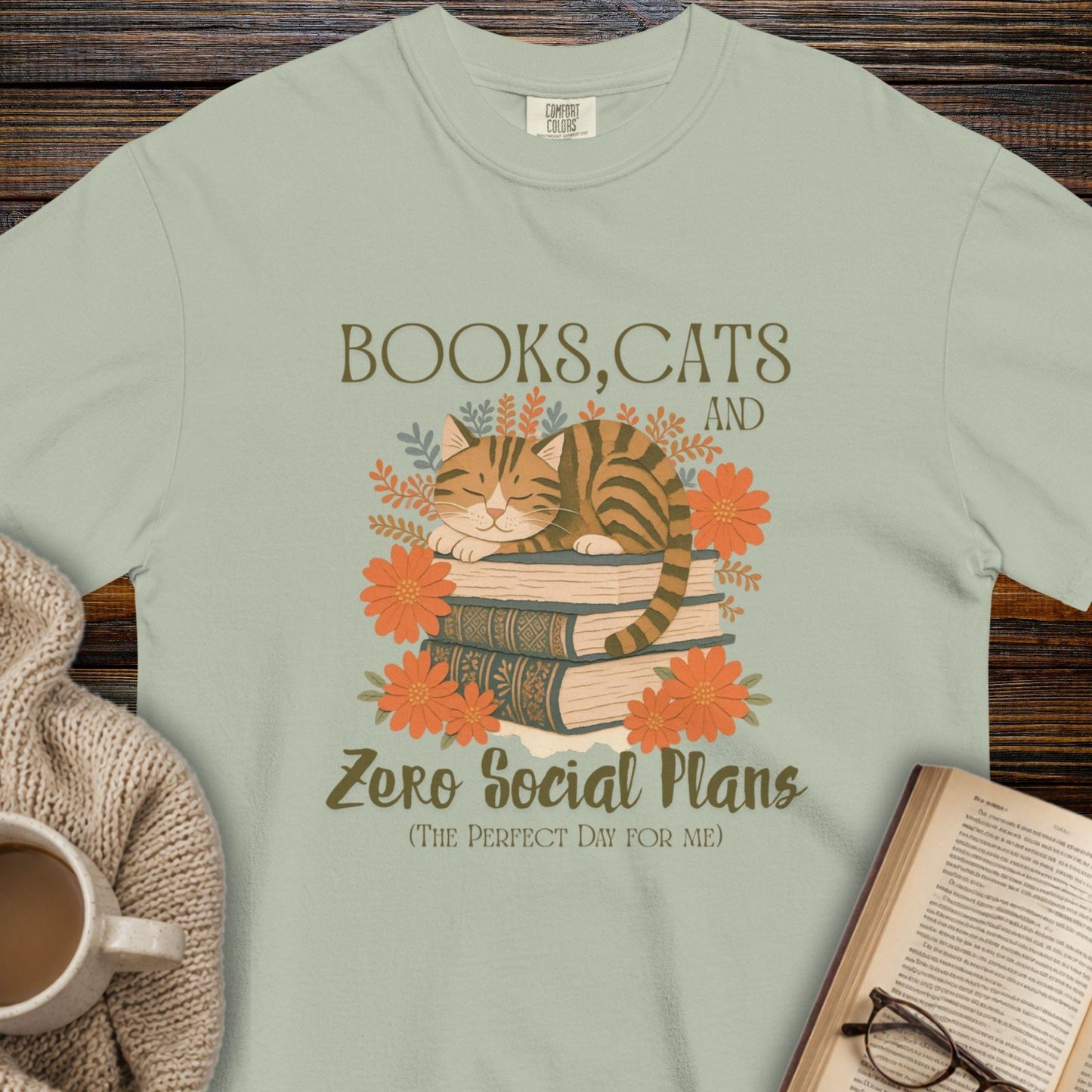 Books, Cats and Zero Social Plans T-Shirt